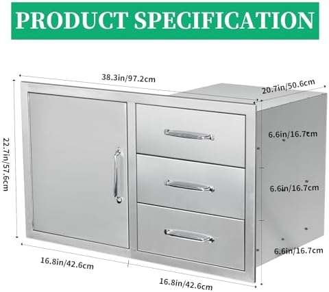Outdoor Kitchen Door Drawer Combo Cabinet with BBQ Access and Triple Drawers for Outdoor Kitchen Island, Dimensions 38.1"" W x 22.6"" H x 20.8" (Drawer with Handle and Left Door Combo) - Image 2