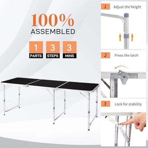 Outvita 6ft Portable Folding Camping Table Lightweight Suitcase Black - Image 4