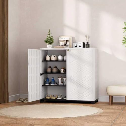 Mrosaa Outdoor/Indoor Storage Box,Resin and Plastic Storage Cabinet Waterproof,Outdoor Cabinet for Patio/Garden/Balcony/Backyard/All Room(with 3 Shelves)-White - Image 3