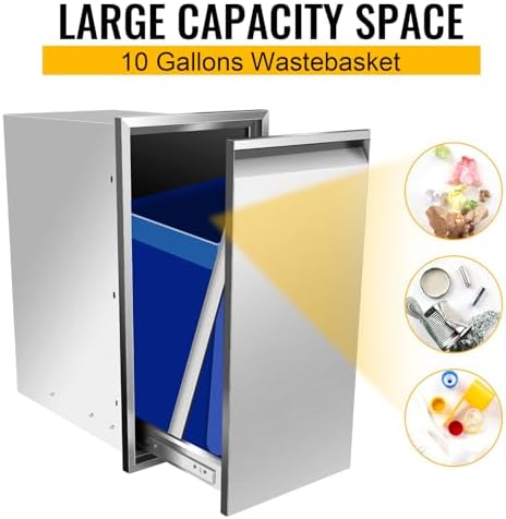 Pull Out Trash Drawer, Lower Sliding Rails Stainless Steel Roll Out Trash Bin Pull Out Tray With Handle For Outdoor Kitchen BBQ Island Grill Station,Trash Drawer - Image 4
