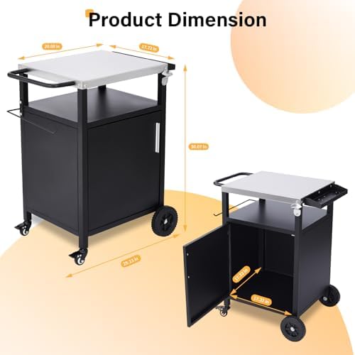 VINGLI Outdoor Grill Table Cart with Cabinet, Stainless Steel Movable Kitchen Island with Large Storage Cabinet, Multifunction Food Prep Table with Bottle Opener and Seasoning Tray, for Patio, Home - Image 3