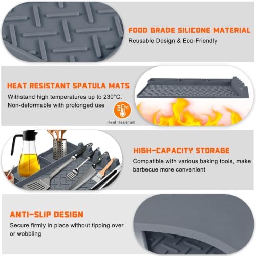 Silicone Grill Mat for Blackstone Griddle Accessories,16x11.5 Inch BBQ Griddle Mat with Drip Pad,Thickened Heat Resistant Side Mats for Outdoor Kitchen,Gifts for Men(Gray) - Image 3
