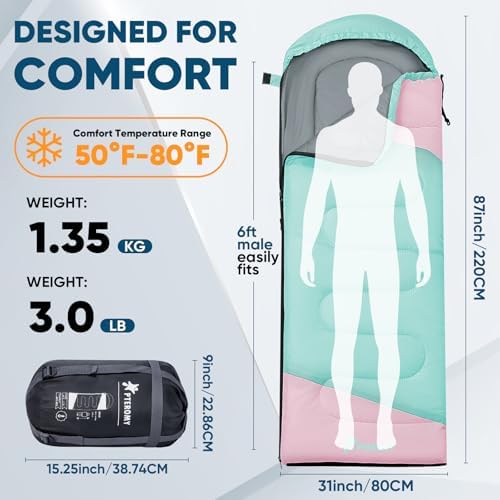 PTEROMY Sleeping Bags for Adults, Lightweight and Machine Washable, Water Resistant Backpacking Camping Sleeping Bag for Warm Cold Weather, Camping Essentials for Hiking Travel - Image 2