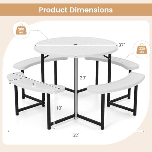 Tangkula 8 Person Round Picnic Table with 4 Benches - Image 3