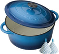 Enameled Cast Iron Dutch Oven, 7.5QT Pot with Lid, Navy Blue by SUNOUTLY