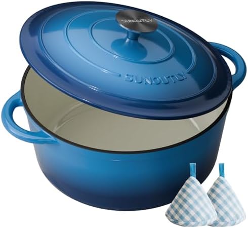 Enameled Cast Iron Dutch Oven, 4.5QT Pot with Lid, Navy Blue by SUNOUTLY