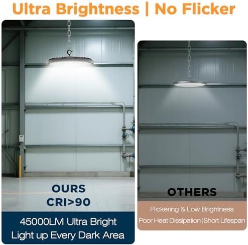 320W UFO High Bay LED Shop Lights, 6 Pack 45000LM Garage Lights - Image 6