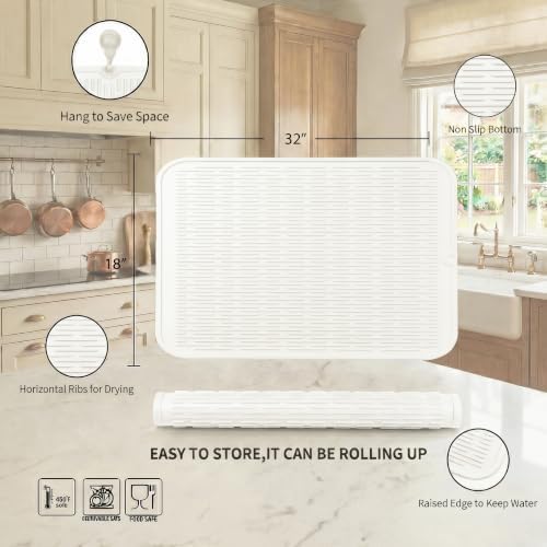 MicoYang Silicone Dish Drying Mat for Multiple Usage,Easy clean,Eco-friendly,Heat-resistant Silicone Mat for Kitchen Counter or Sink,Refrigerator or Drawer Liner White 4XL 32 inches x 18 inches - Image 2