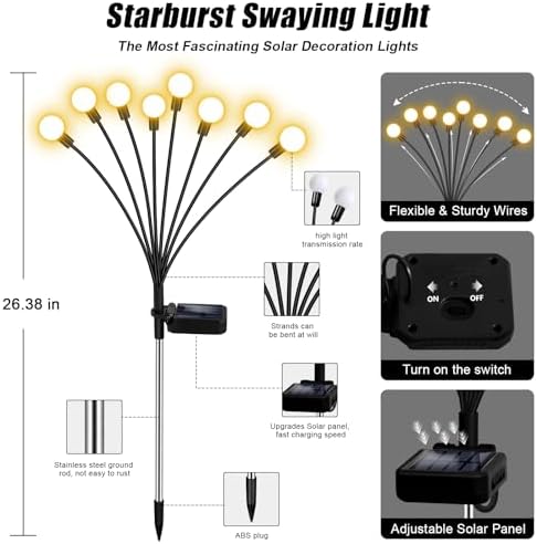 NBQQ Solar Garden Lights Outdoor, 2 Pack Swaying Light Waterproof - Image 4