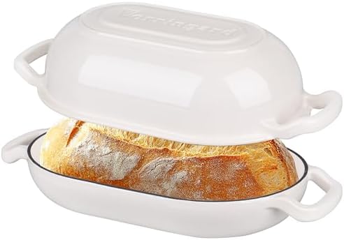 VORRINGARD Enameled Cast Iron Sourdough Bread Oven, Dutch Oven, Loaf Cast Iron Bread Pan for Homemade Bread Baking, Meatloaf Pan with Lid, 5QT, White by Unknown
