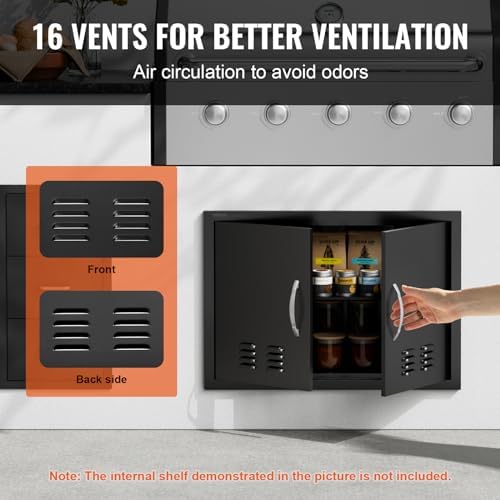 VEVOR BBQ Access Door, 30W x 21H Inch Double Outdoor Kitchen Door, Cold Plate Flush Mount Door, Wall Vertical Door with Handles and Ventss, for BBQ Island, Grilling Station, Outside Cabinet - Image 4