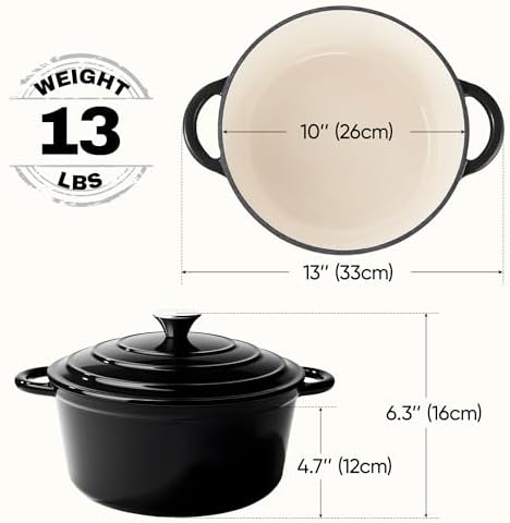 6 Quart Dutch Oven Pot with Lid, Non Stick Enameled Cast Iron Dutch Oven for Bread Baking, Heavy-Duty, Oven Safe Ceramic Cookware Up to 500°F for Baking, Braising, Stews, Roasting, Black - Image 4