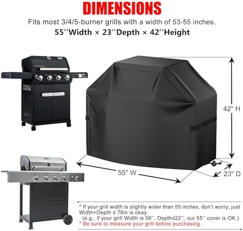 BBQ Grill Cover, Waterproof, Weather Resistant, Rip-Proof, Anti-UV, Fade Resistant, with Hook-and-Loop Straps, Gas Grill Cover for Most Grills, 55 inch, Black - Image 2