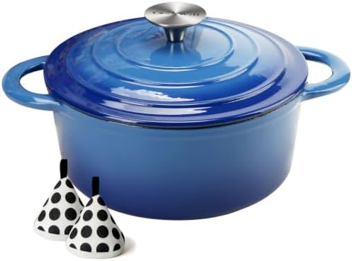 5 QT Enameled Cast Iron Dutch Oven with Self-Basting Lid by COOKWINCastIron