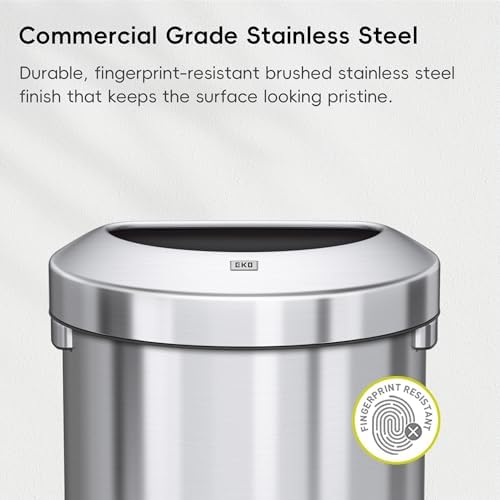 EKO Urban 16 Gallon Semi-Round Open Top Waste Bin, Stainless Steel Half Round Commercial Trash Can for Indoor and Outdoor, Extra Large Metal Garbage Bin for Home, Office, Restaurant, Restroom, 60L - Image 4