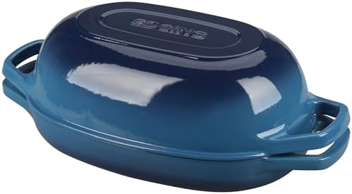 EDGING CASTING Enameled Cast Iron Oval Dutch Oven Pot with Lid, Dutch Oven for Sourdough Bread Baking, Bread Oven, Bread Dutch Oven, Oval Bread Pan, 5qt, Lake Blue by EDGINGCOOKWARE