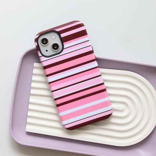 for iPhone 15 Plus Case, Magnetic Matte Frosted Dual-Layer Striped Phone Case for Women, Retro Aesthetic Cover Compatible with MagSafe Accessories - Rose Cocoa - Image 2