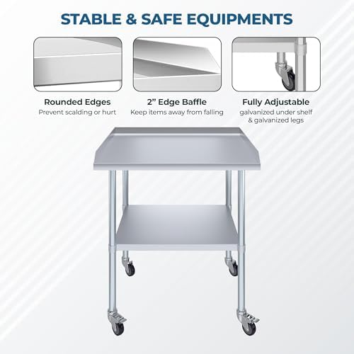 Heavy Duty Stainless Steel Rolling Equipment Stand with Wheels – 30” x 18” - Image 5
