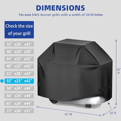 BBQ Gas Grill Cover for Outdoor, Anti-UV, Rip-Proof, 600D Oxford Fade Resistant Material, Barbecue Cover with Hook and Loop Straps & Adjustable Hem Drawstring (Black, 55”x23”x42”) - Image 2