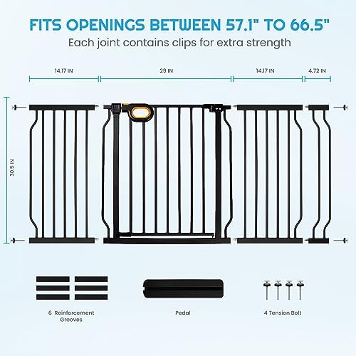 owlie 57 to 66 Inch Extra Wide Baby Gate with Door for Stairs Doorways - Image 3