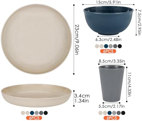 Plastic Dinnerware Sets for 6 People 18pcs Camping Plates and Bowls Set - Image 2