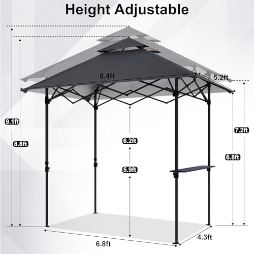 ABCCANOPY 8x5 Pop Up BBQ Grill Gazebo with Lights & Sidewall, Deep Gray - Image 3