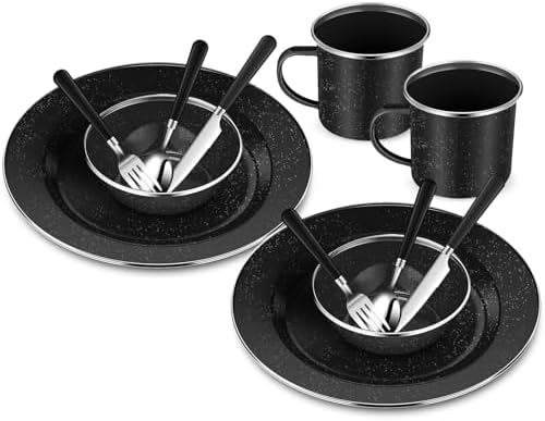 Nuogo 12 Pcs Enamel Camping Tableware Set Dinnerware Kit by Nuogo