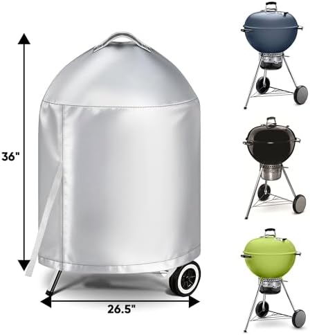 iCOVER Grill Cover for Weber 22 Inch Charcoal Kettle- Heavy Duty Waterproof BBQ Cover for Weber Char-Broil 22 Inch Charcoal Kettle Grills, Silver - Image 2