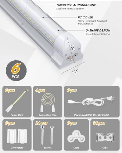 8FT 6 Pack LED Shop Lights, 120W 18000LM 6000K Garage Lighting - Image 6