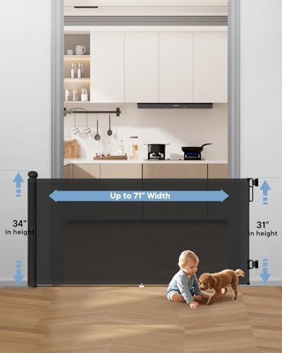 Extra Wide Retractable Baby Gate 71" Wide Fits Large Opening Black - Image 2