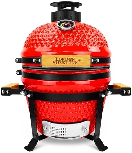 London Sunhine 13-Inch Ceramic Kamado Grill, Waterproof Vent Cap, Red by LondonSunshine