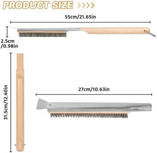 Aolso Pizza Oven Brush, 21" Brush and Stainless Steel Scraper for Pizza Stone, BBQ Grill Cleaning Brush Non Scratch Heat Proof Stainless Steel Bristles with Screwdriver for Pizza Oven Accessories - Image 2