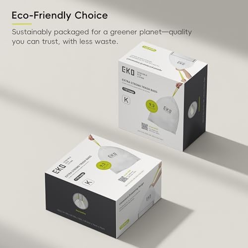 EKO 9.3 Gallon / 30–35 Liter Drawstring Trash Bags, 110 Count Heavy-Duty Tall Kitchen Garbage Can Liners, Extra-Strong Leak-Resistant, Unscented, White, Code K - Image 5