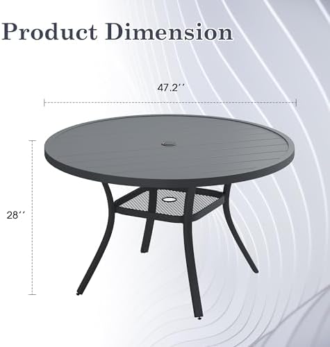 47.2" Patio Dining Table for 6, Round Outdoor Metal Dining Table with Umbrella Hole for Lawn Garden Backyard, Dark Grey - Image 2