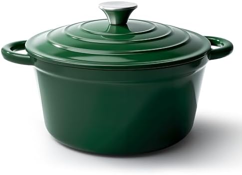 6 Quart Dutch Oven Pot with Lid, Non Stick Enameled Cast Iron Dutch Oven for Bread Baking, Heavy-Duty, Oven Safe Ceramic Cookware Up to 500°F for Baking, Braising, Stews, Roasting, Green by Fijinhom