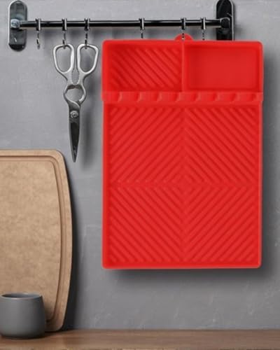 Silicone Griddle Tool Mat for Blackstone, Heat Resistant Side Shelf Mat with Drip Pad – BBQ Grill Accessories for Outdoor Grill, Kitchen Counter, Spatula Holder, Cooking Organizer (1, Red) - Image 3