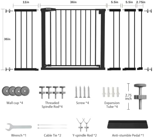 Mumeasy 36-63.3 in Extra Wide Dog Gate, 36 in Extra Tall Baby Gate, Black - Image 2