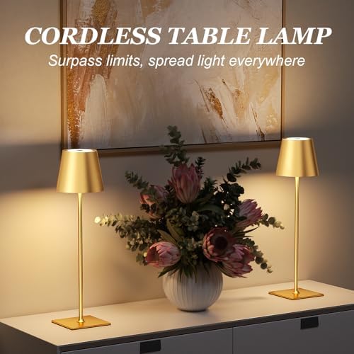 Kakanuo Gold Cordless Rechargeable Table Lamp 5000mAh Battery Operated Lamps, 3 Colors Stepless Dimming Touch Lamp for Dining, Living Room, Outdoor Patio, Kitchen Counter, 4 Pack - Image 4