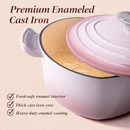Mabeeze Heart Shaped Dutch Oven, Enameled Cast Iron, 2 Qt Pink - Image 3