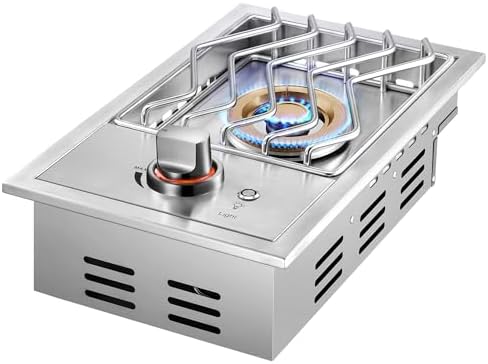 Livory Single Grilling Side Burners for Outdoor Grill, 17,500BTU Natural Gas Side Burner with Liquid Propane Kit, Sturdy 304 Stainless Steel, Drop-in Side Burner for Outdoor Kitchen BBQ Island by Livory