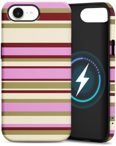 for iPhone 17e Case iPhone 16e Case, Magnetic Matte Frosted Dual-Layer Striped Phone Case for Women, Retro Aesthetic Cover Compatible with MagSafe Accessories - Berry Sage by YKCZL