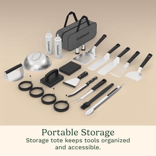 Cuisinart 24-Piece Griddle Tool Set with Storage Tote, Stainless Steel Flat Top Grill Accessories with Spatulas, Melting Dome, Smash Burger Press, Scraper & Tongs, Perfect for BBQ, Tailgates, Camping - Image 5