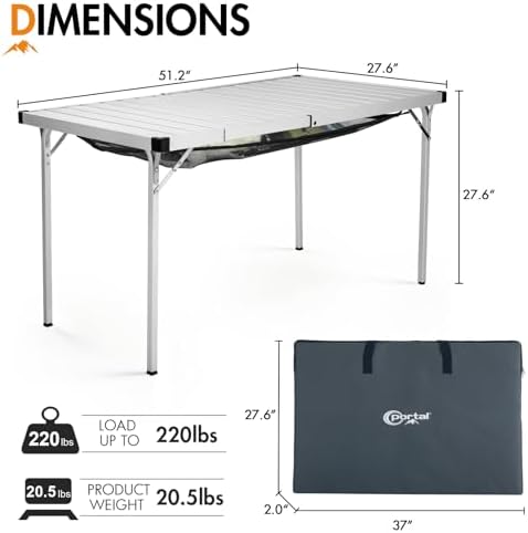 Portal Expandable Camping Table, 37"-51.2" Aluminum Folding Table for 2-6 - Image 2