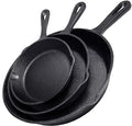 Cast Iron Skillet 3-Piece Set w/Cookbook - Heavy-Duty Professional Restaurant Chef Quality Pre-Seasoned Pan Cookware - 10", 8", 6.25" Pans - For Frying, Saute, Cooking, Pizza - Black by Simple+Chef
