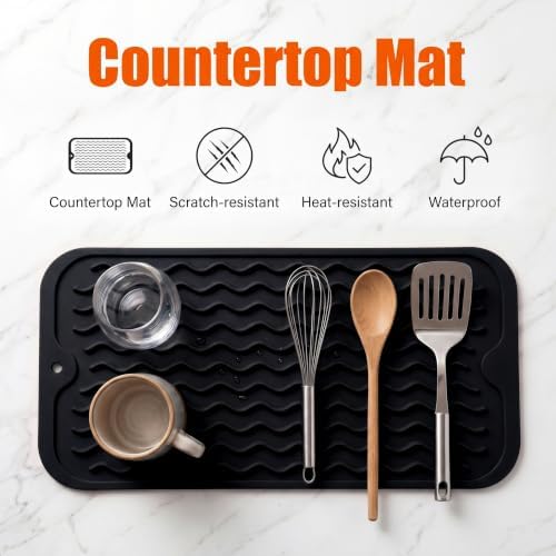 MicoYang Silicone Dish Drying Mat for Multiple Usage,Easy clean,Eco-friendly,Heat-resistant Silicone Mat for Kitchen Counter or Sink,Refrigerator or Drawer Liner Black S 12 inches x 6 inches - Image 3