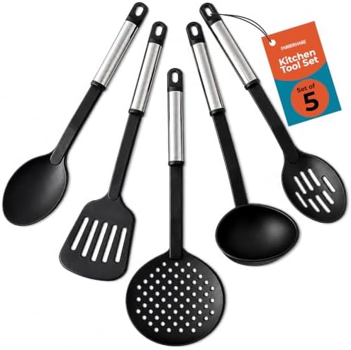Farberware – Stainless Steel Kitchen Tool Set – Black, Set of 5 by Farberware