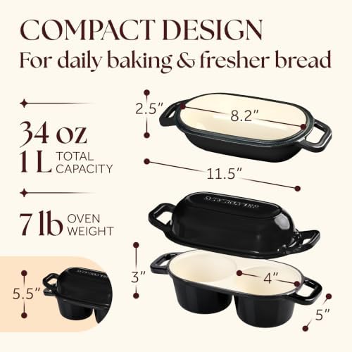 Mini Double Dutch Oven, Cast Iron Loaf Pan With Lid, Black - Image 3