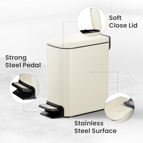 Cesun Small Bathroom Trash Can with Lid, 1.6 Gal, Soft Close, Creamy White - Image 4