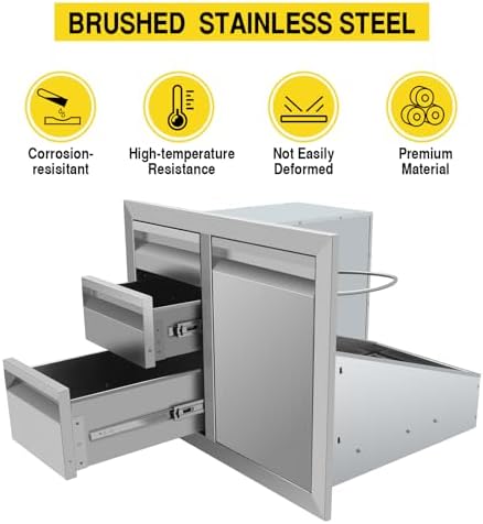 Outdoor Kitchen Drawer Combo, BBQ Access Door Drawers Combo With Stainless Steel, Perfect For BBQ Grill Station Outdoor Kitchen Storage Cabinet,G1 - Image 5