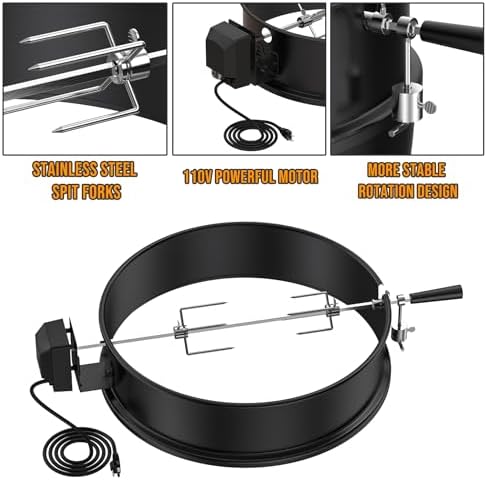Skyflame Charkettle Rotisserie Ring Kit for Weber 22-Inch Kettle, Black - Image 5